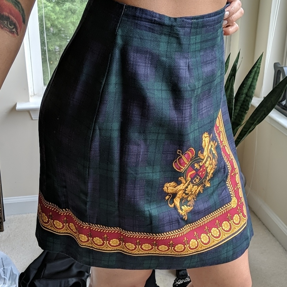 Plaid Lion Crest Wrap Skirt